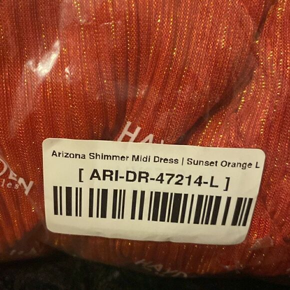 NWT Baltic Born Arizona Shimmer Midi Sunset Orange Shimmer Long Sleeve Dress - Picture 4 of 6